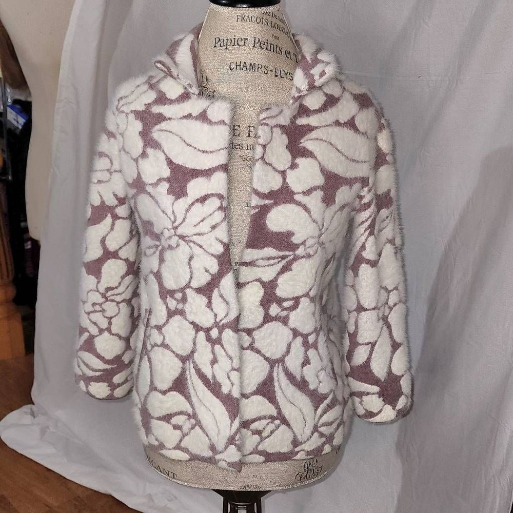 Meadow Rue Anthropologie Womens Pink White Eyelash Cardigan Jacket XS